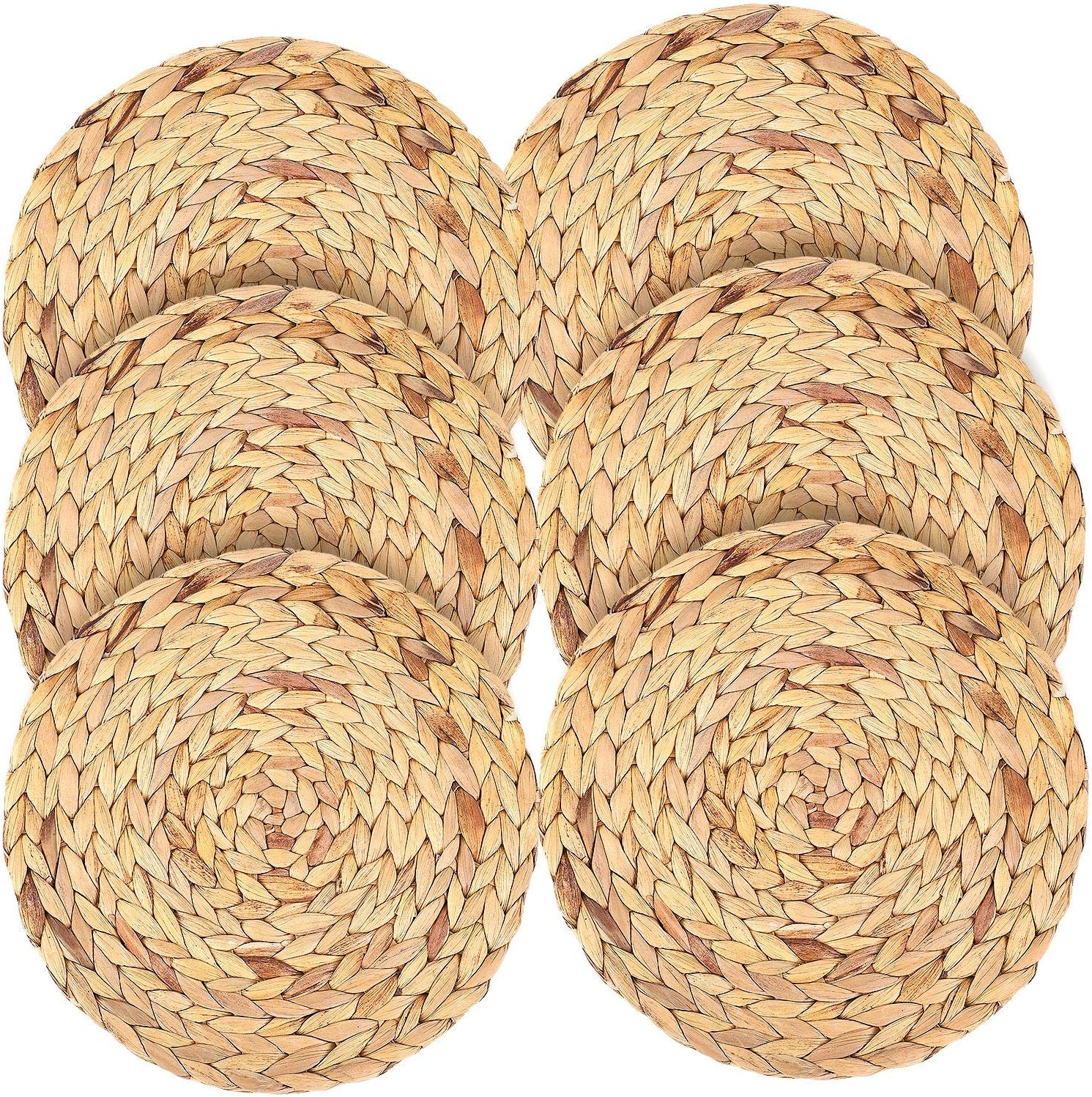 Ruisita 6 Pieces Water Hyacinth Wicker Placemats Woven