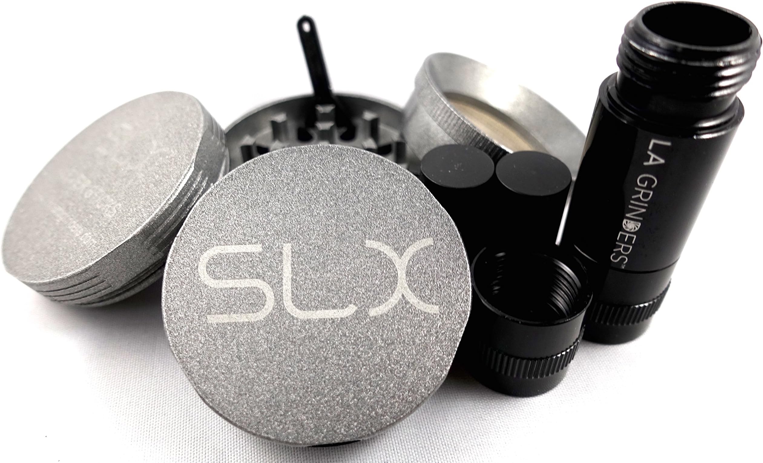 SLX Version 2.0 Silver Non-Stick 4 Piece Grinder - 2 Inch with La Grinders Pollen Press