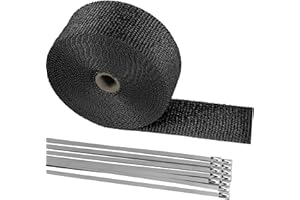 Deecam Exhaust Wrap, Black Exhaust Header Heat Wrap, 2'' x 50' Motorcycle High Temp Heat Shield Tape Roll for Exhaust Pipes with 12 Stainless Steel Ties