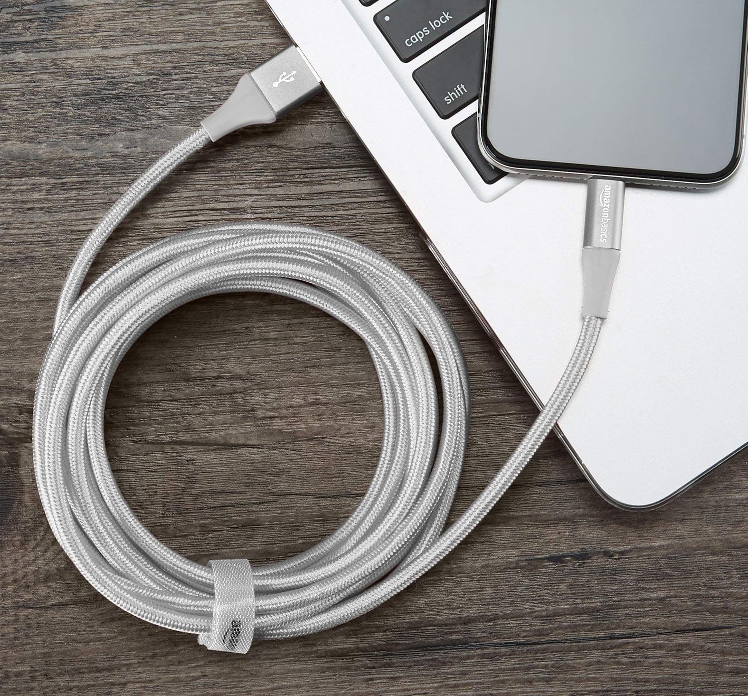 Basics Double Braided Nylon Lightning to USB Cable, Advanced Collection, MFi Certified Apple iPhone Charger, Silver, 10 Feet