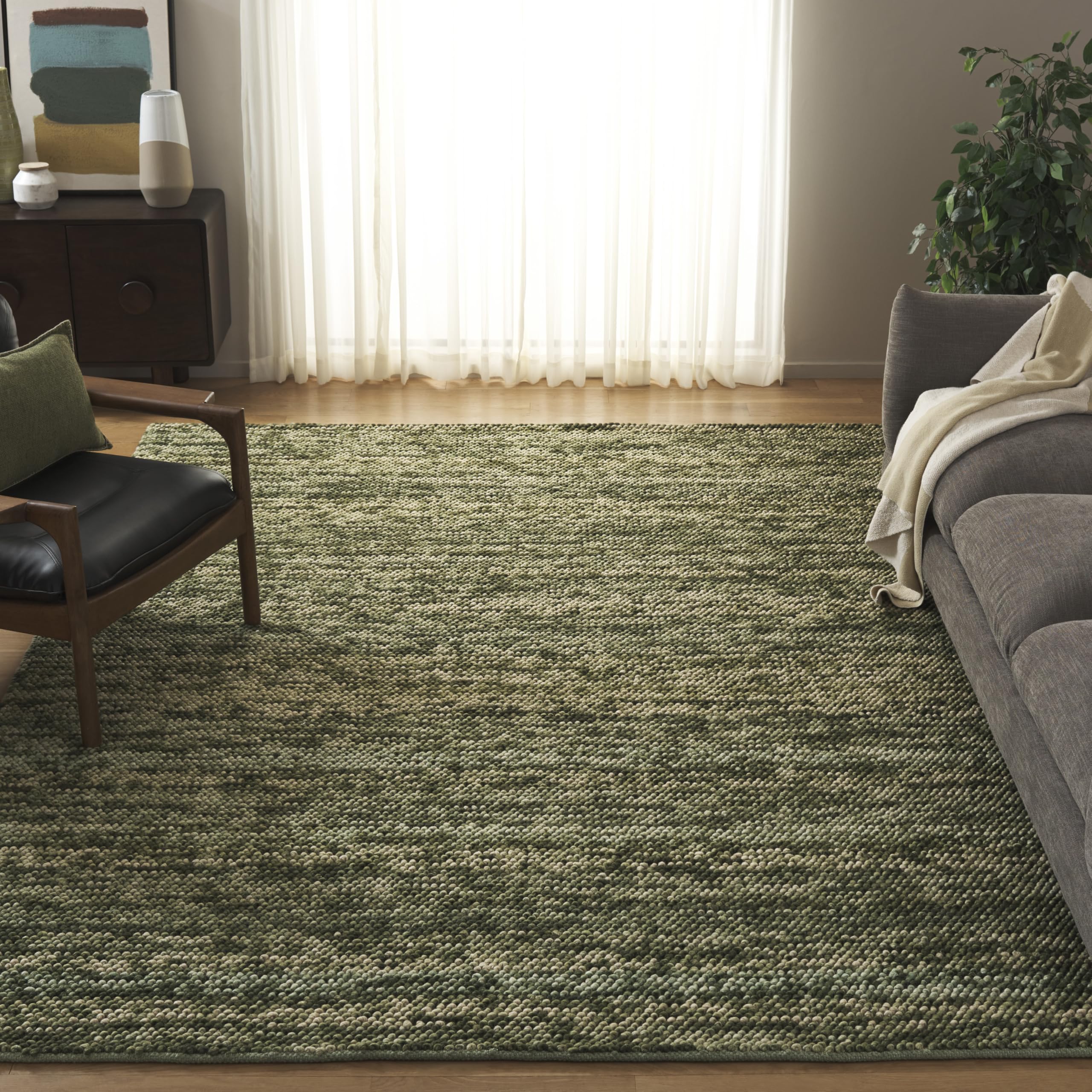 SAFAVIEH Area Rug 9x12 - Natura Collection - Large - Green & Ivory, Handmade Wool Blend, Textured Design, Ideal for Living Room, Bedroom, Dining Space (NAT425Y)