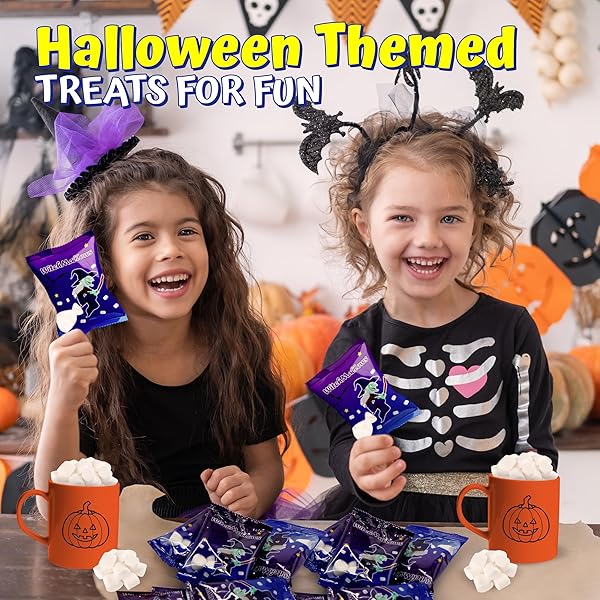 4E’S NOVELTY 24 PACK HALLOWEEN MINI MARSHMALLOWS INDVIDUALLY WRAPPED VANILLA FLAVOR – HALLOWEENS CANDY FOR KIDS IN BULK, SNACKS FOR TRICK OR TREAT, 17 MARSHMALLOWS IN EACH BAG (WITCHMALLOWS)