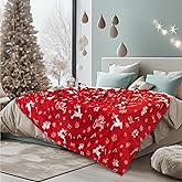 PAVILIA Premium Christmas Sherpa Throw Blanket | Christmas Decoration Gift, Fleece, Plush, Warm, Cozy Reversible Microfiber Holiday Blanket | Red Reindeer - 60x80 Twin
