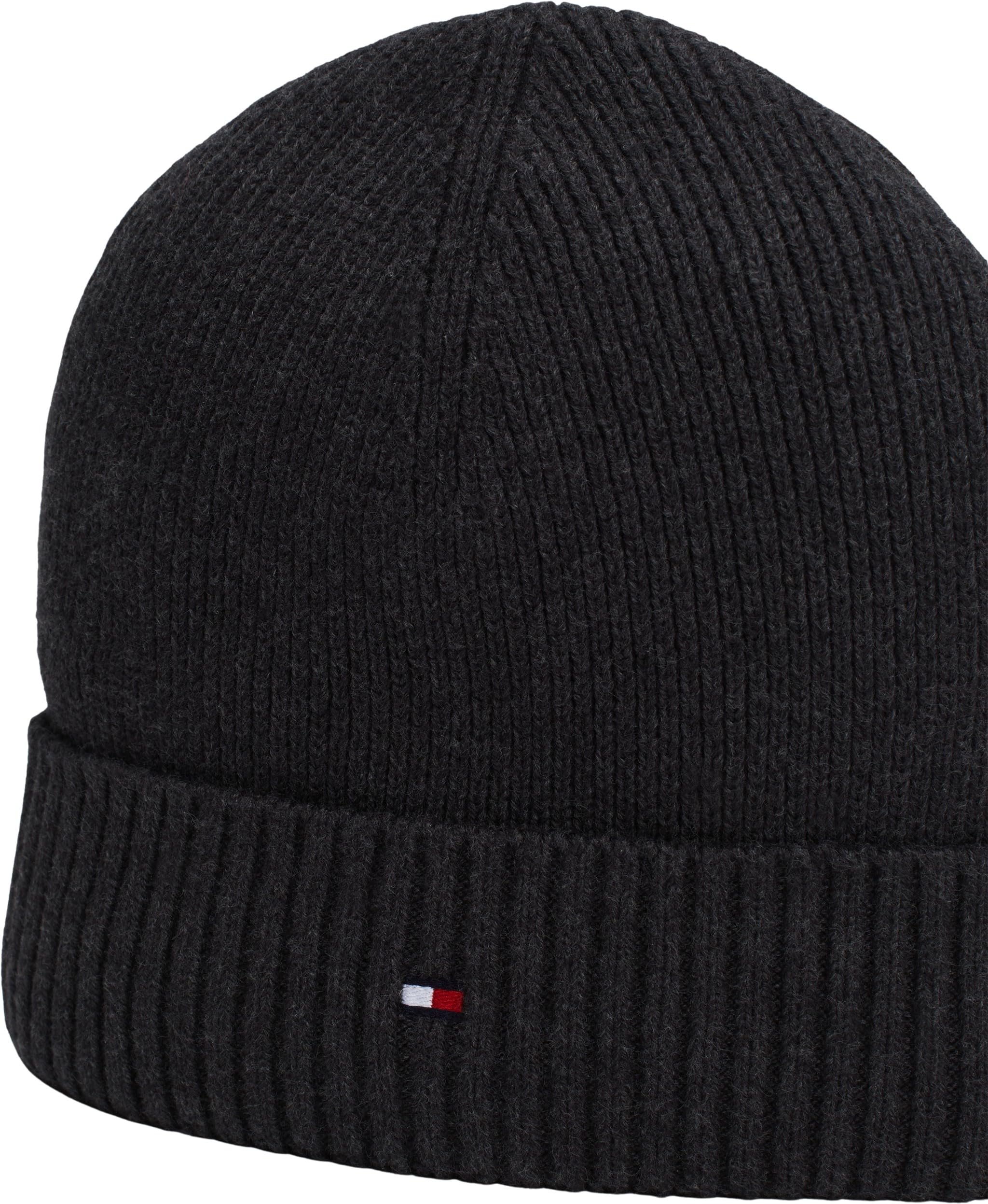 Tommy Hilfiger Herren Strickmütze Flag Cotton Beanie mit Kaschmir, Mehrfarbig (Charcoal Gray), Einheitsgröße 3