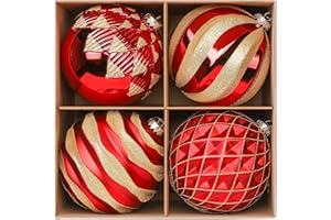 Alupssuc 6''/150mm Large Christmas Ball Ornaments, 4Pcs Christmas Tree Decor, Shatterproof Hanging Decorations with Hooks, Red & Gold Baubles for Xmas Tree, Wedding, Holiday and Party Decor