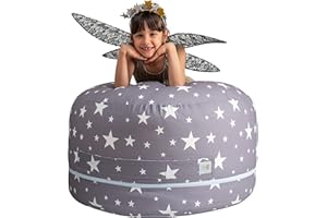 SMART WALLABY 2 Sizes in 1 Stuffed Animal Storage Bean Bag Chair Cover for Kids & Adults | Washable XL Stuffie Seat | 100% Cotton | Pouf Organizer for Plush Toys, Linens, Quilts & Pillows | Twinkle Twinkle