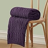 Aormenzy Cable Knit Throw Blankets 50 x 60 Inches, Soft Cozy and Lightweight Knitted Blanket, Machine Washable Acrylic Blanket, Decorative Throw Blanket for Couch Sofa Bed, Dark Purple
