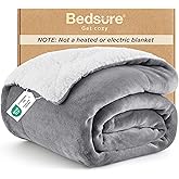Bedsure GentleSoft Sherpa Fleece Throw Blanket for Couch, Non-Heated, Thick &amp; Warm Cozy Comfort Blanket for Winter Fall, Soft Fuzzy Plush Throw Gifts for Women and Men, Grey, 50x60 Inches