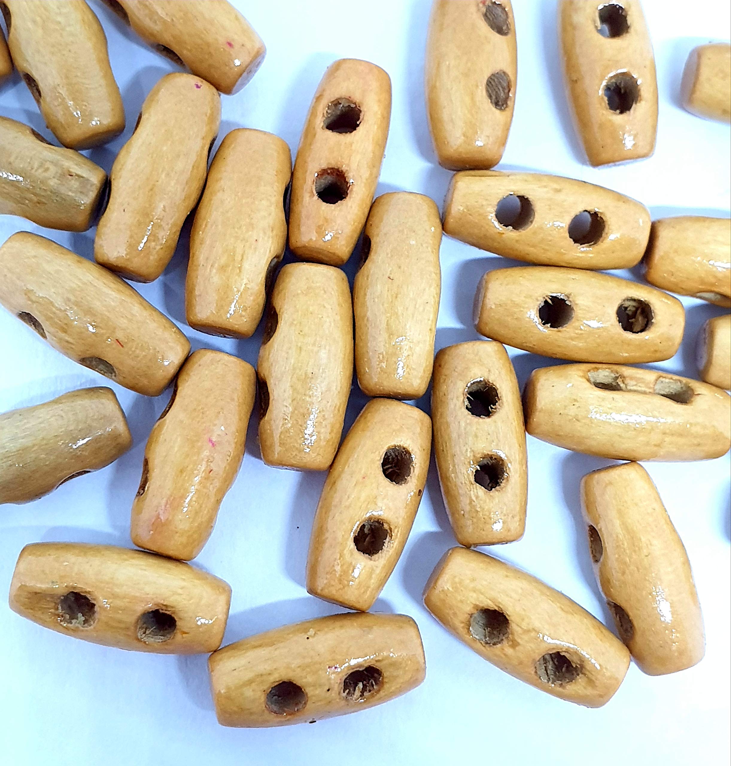 MajorCrafts 44pcs 15mm 2 Holes Small Sewing Oval Toggle Wood Buttons Arts and Crafts Embellishments (Tan Brown)