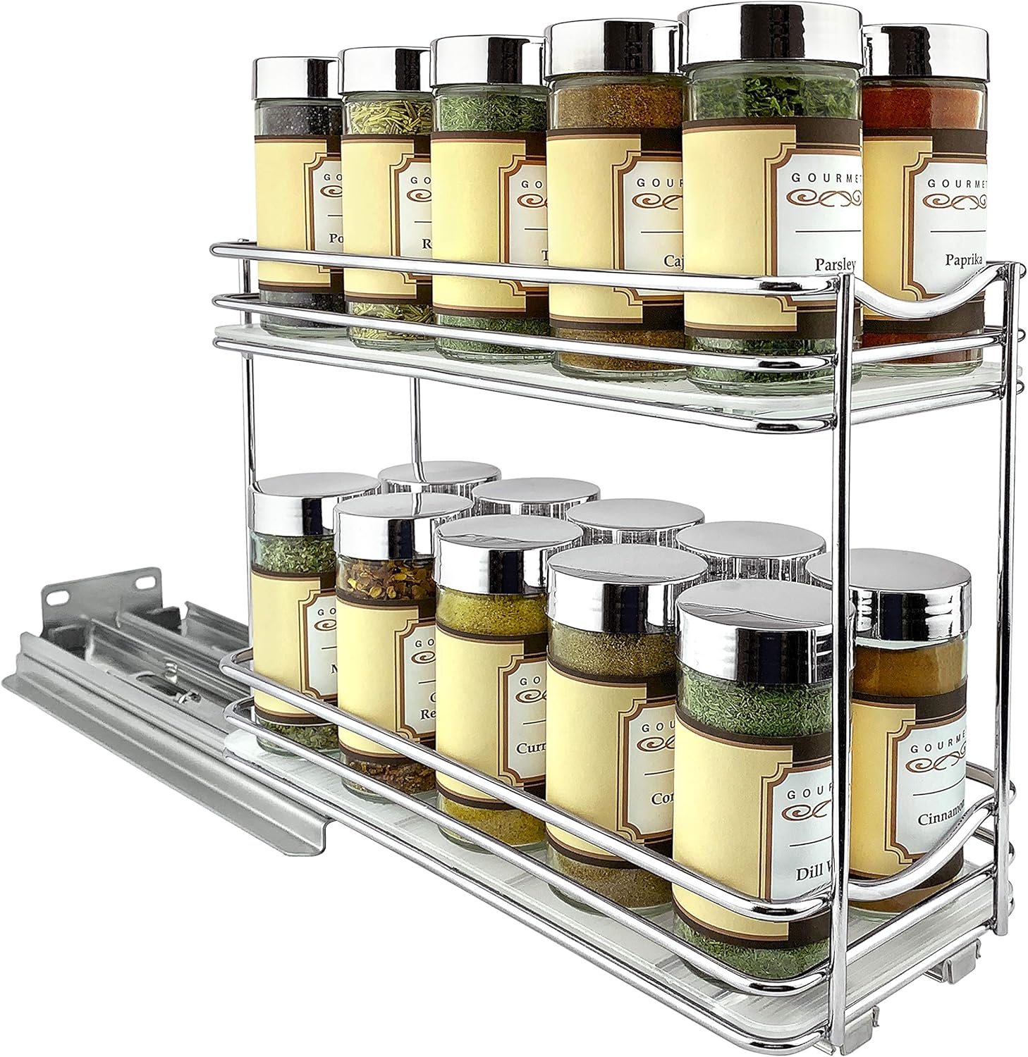 Lynk Professional Slide Out Double Spice Rack Upper Cabinet Organizer, 4-1/4", Chrome: Kitchen & Dining