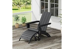 GARPANS Adirondack Chair with Ottoman Weather Resistant Fire Pit Chairs with Footrest HDPE Outdoor Adirondack Chair for Patio Front Porch Pool Garden Deck Fire Pit Outside, Black