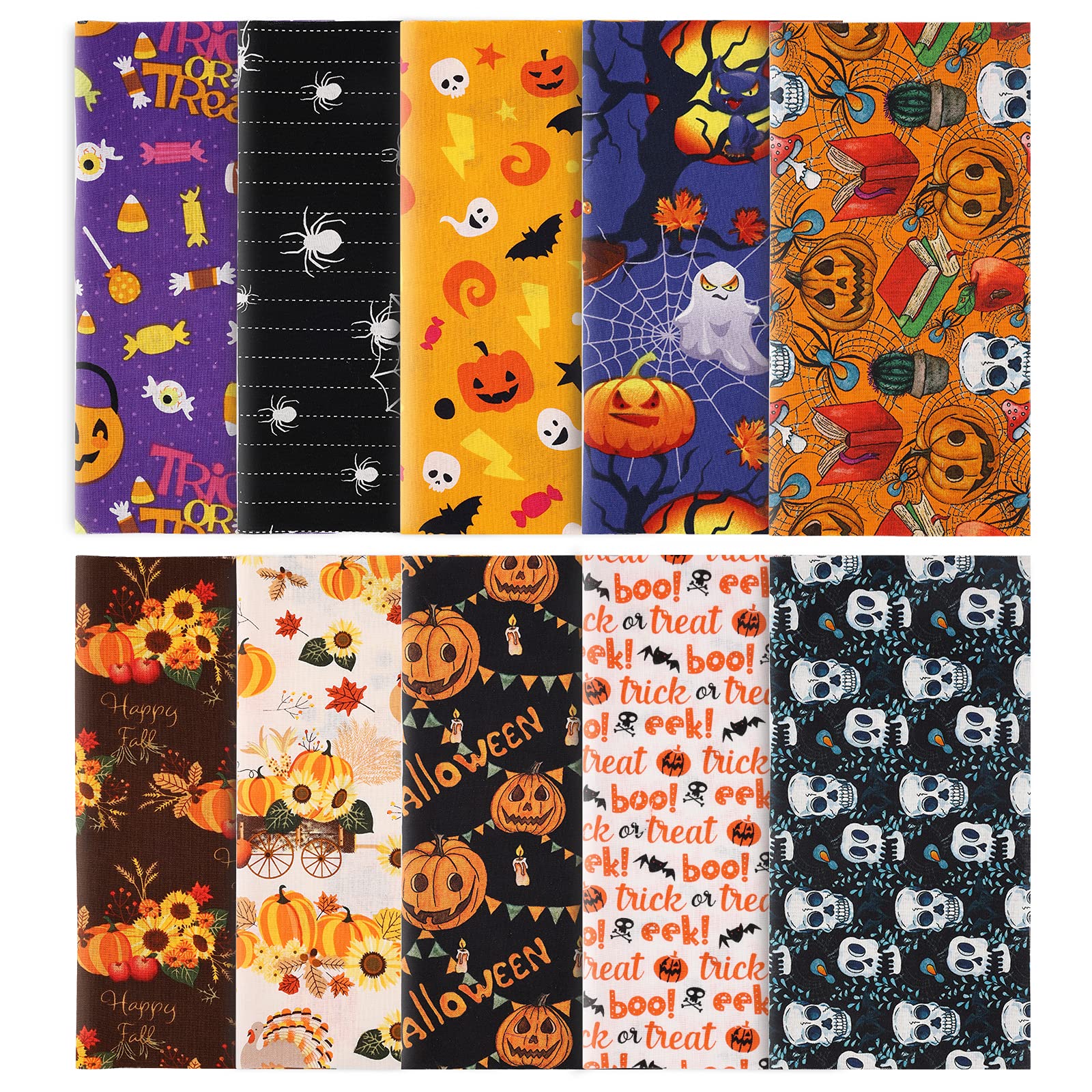 Photo 1 of Luter 10pcs 10x10inch Halloween Theme Fabric, Halloween Fat Quarter Pure Cotton Fabric Bundle for DIY Decorations Sewing Crafts Festival Series Supplies Patchwork
