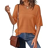 PRETTYGARDEN Women's Short Sleeve Sweater Tops 2026 Spring Summer Casual V Neck Ribbed Knit Trendy Eyelet Blouse T Shirts