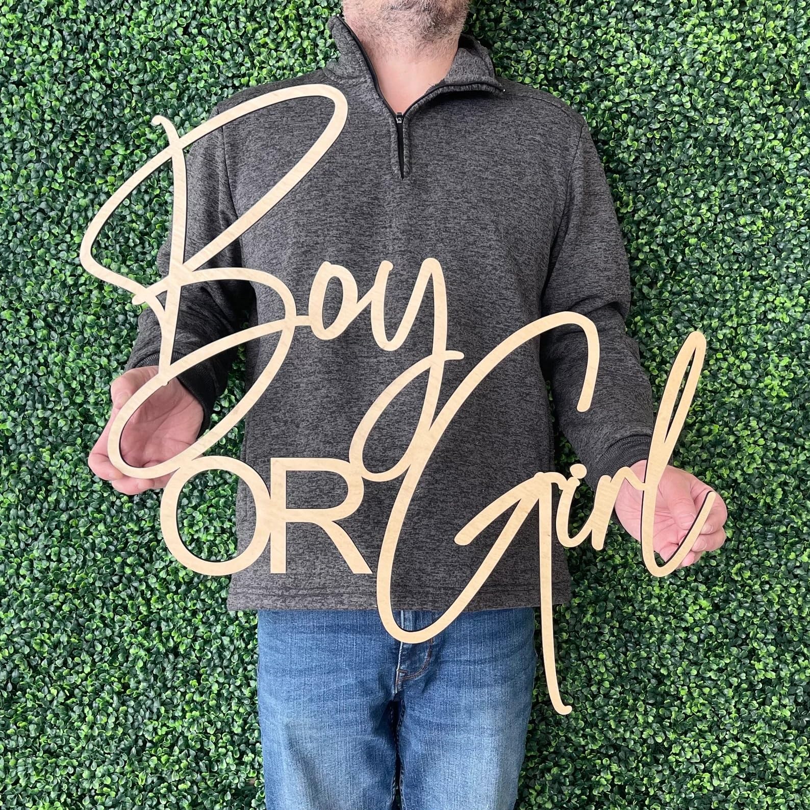 Photo 1 of Boy or Girl Sign for Backdrop,Wooden Baby Shower Sign for for Baby Shower Boy/Girl Decorations Gender Reveal Backdrop Party Photography Background(13 * 17inch)