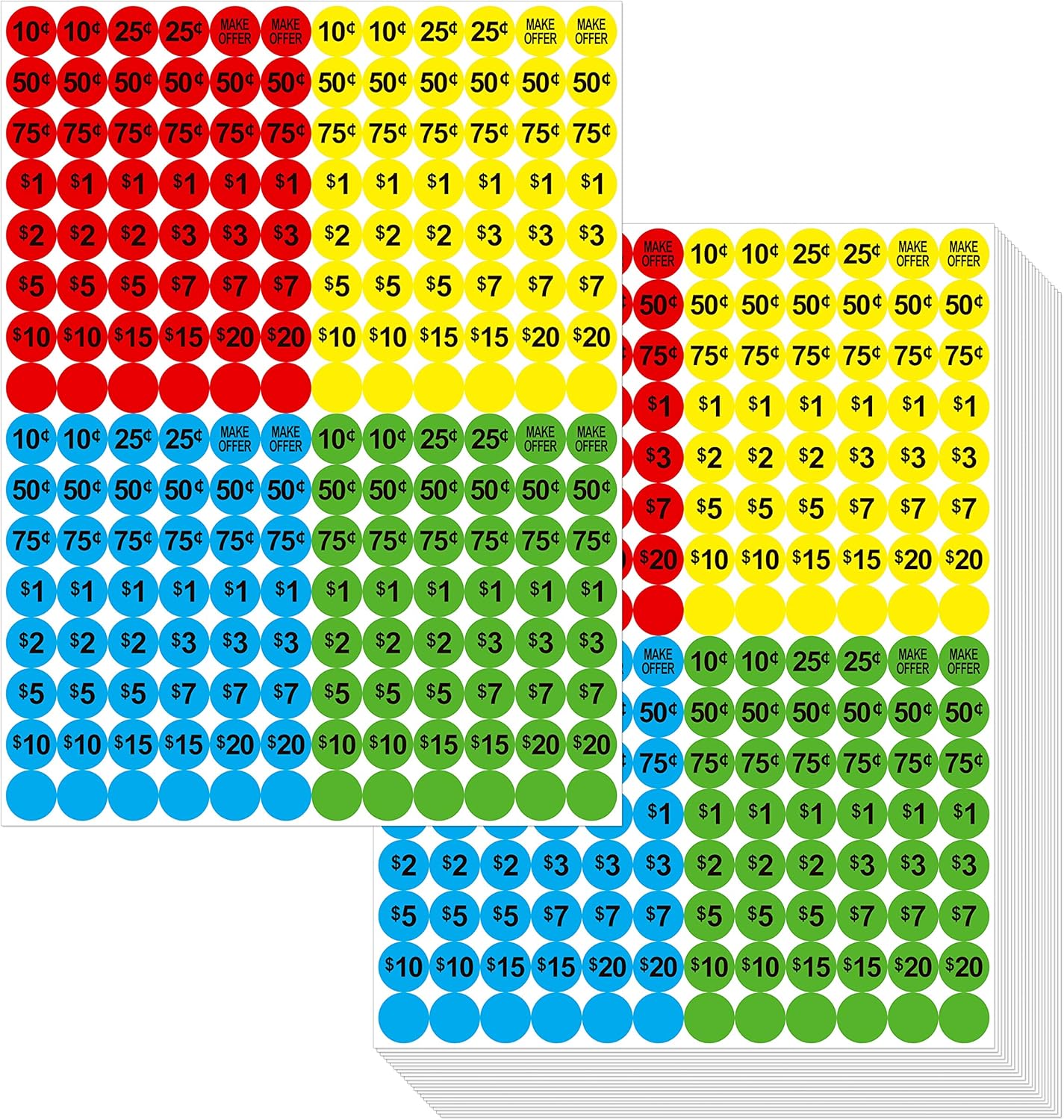 3840 PCs Garage Sale Flea Market Pre-Priced Pricing Stickers in Bright Colors (Yellow/Red/Green/Cyan), 3/4” in Diameter : Office Products