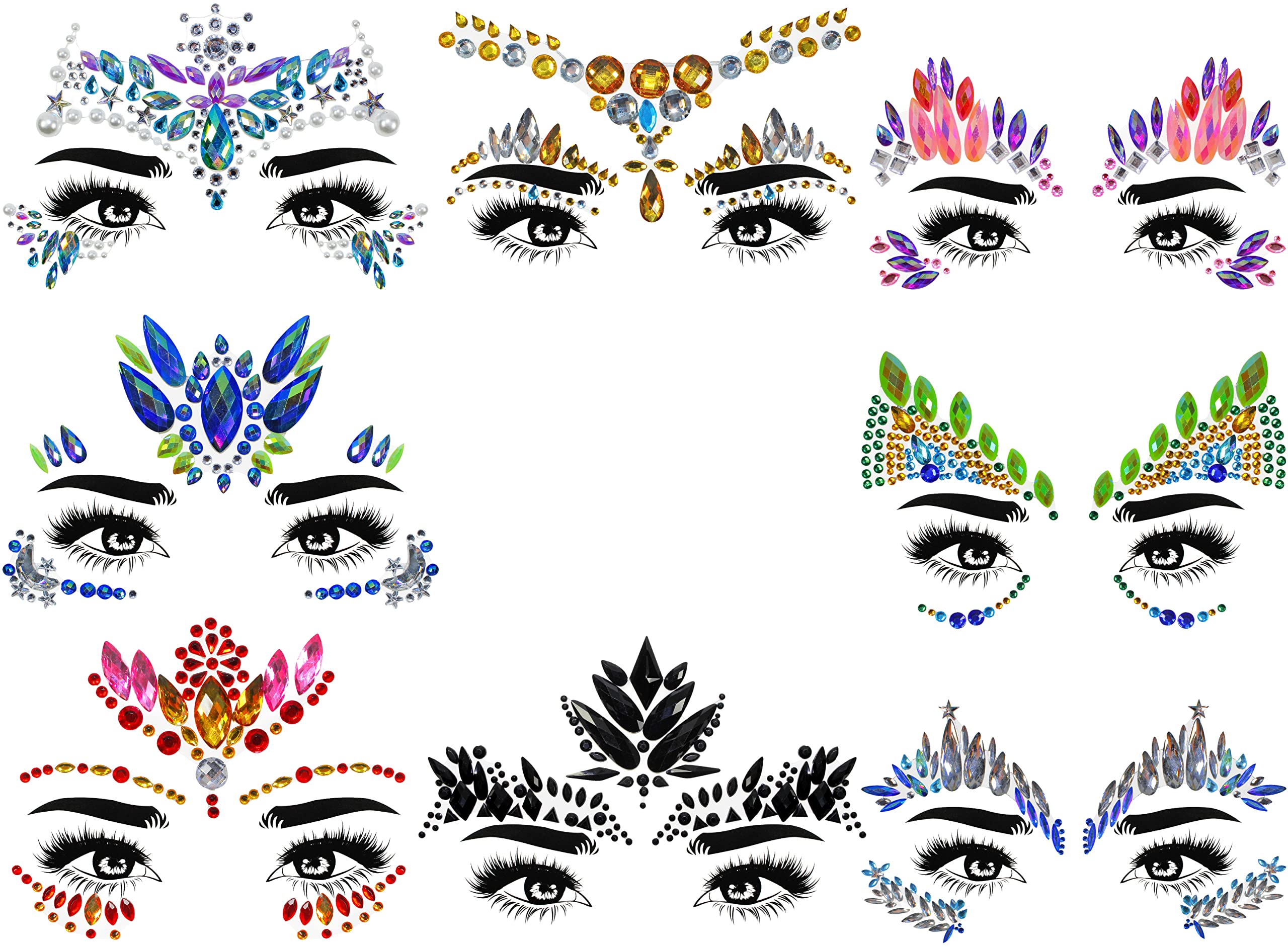 Face Gems 8 Pack (UK COMPANY) Face Stickers Festival Accessories for Kids Stick On