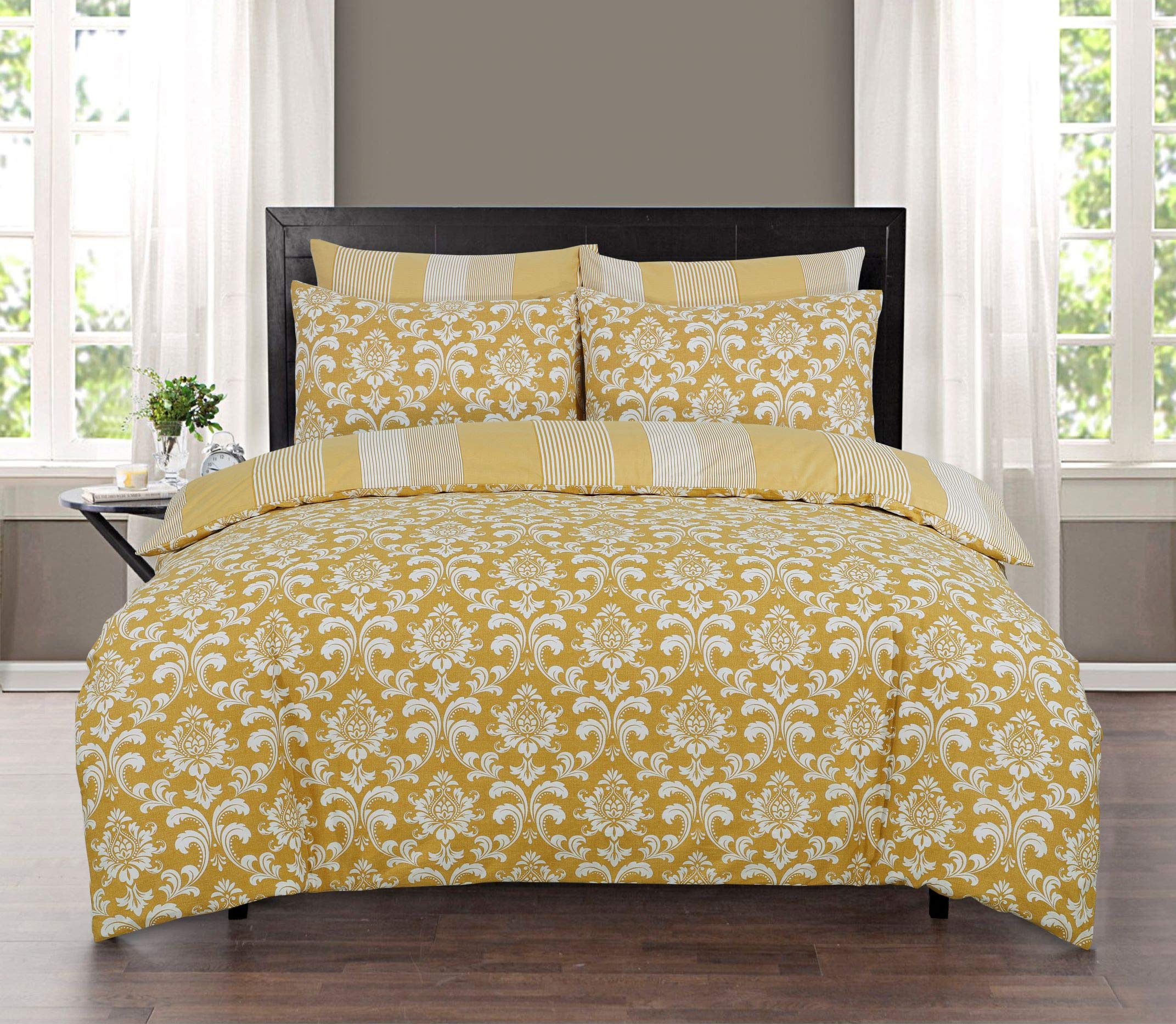 Indus Textiles 100% Pure Cotton Reversible Patterned Duvet Cover Sets (Istambul Mustard, Double) — image 1