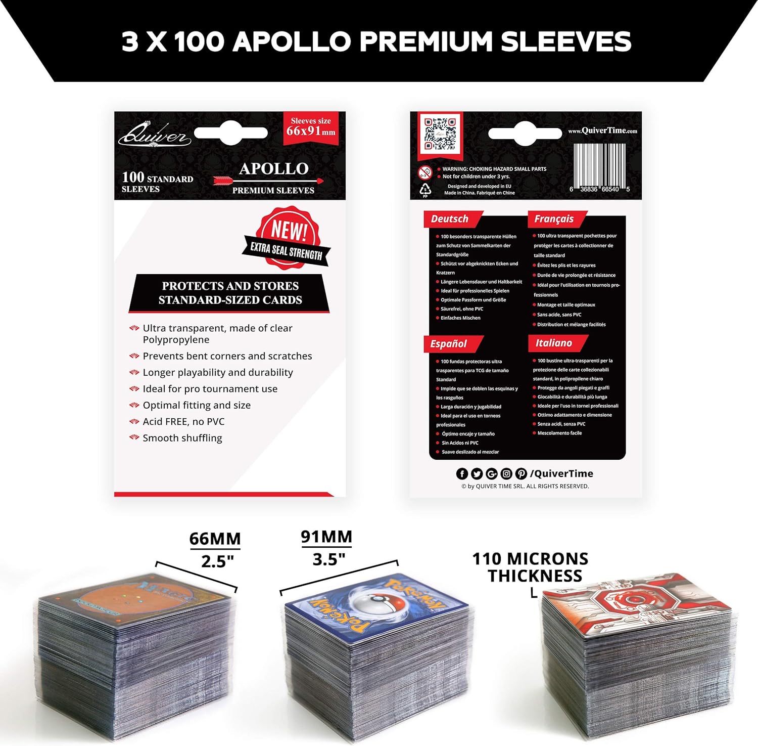 Quiver Time Apollo Standard Sammelkarten Einsteckhullen 3 Pack 300 Individuelle Kartenschutzhullen Verhindern Die Kratzer Und Verbogene Ecken Amazon De Spielzeug