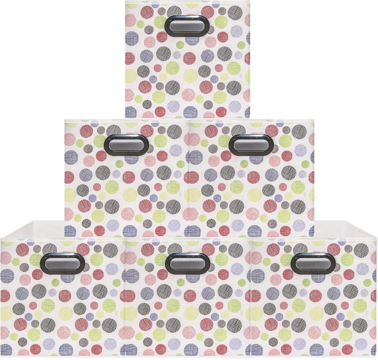 (6 Pack Polka Pattern) Unique Design Storage Bins,Stylish Containers, Gift Boxes,Strong Beautiful Tote, Baskets| Two Plastic Handles Collapsible Cubes Household Organization |for Nursery or Offices