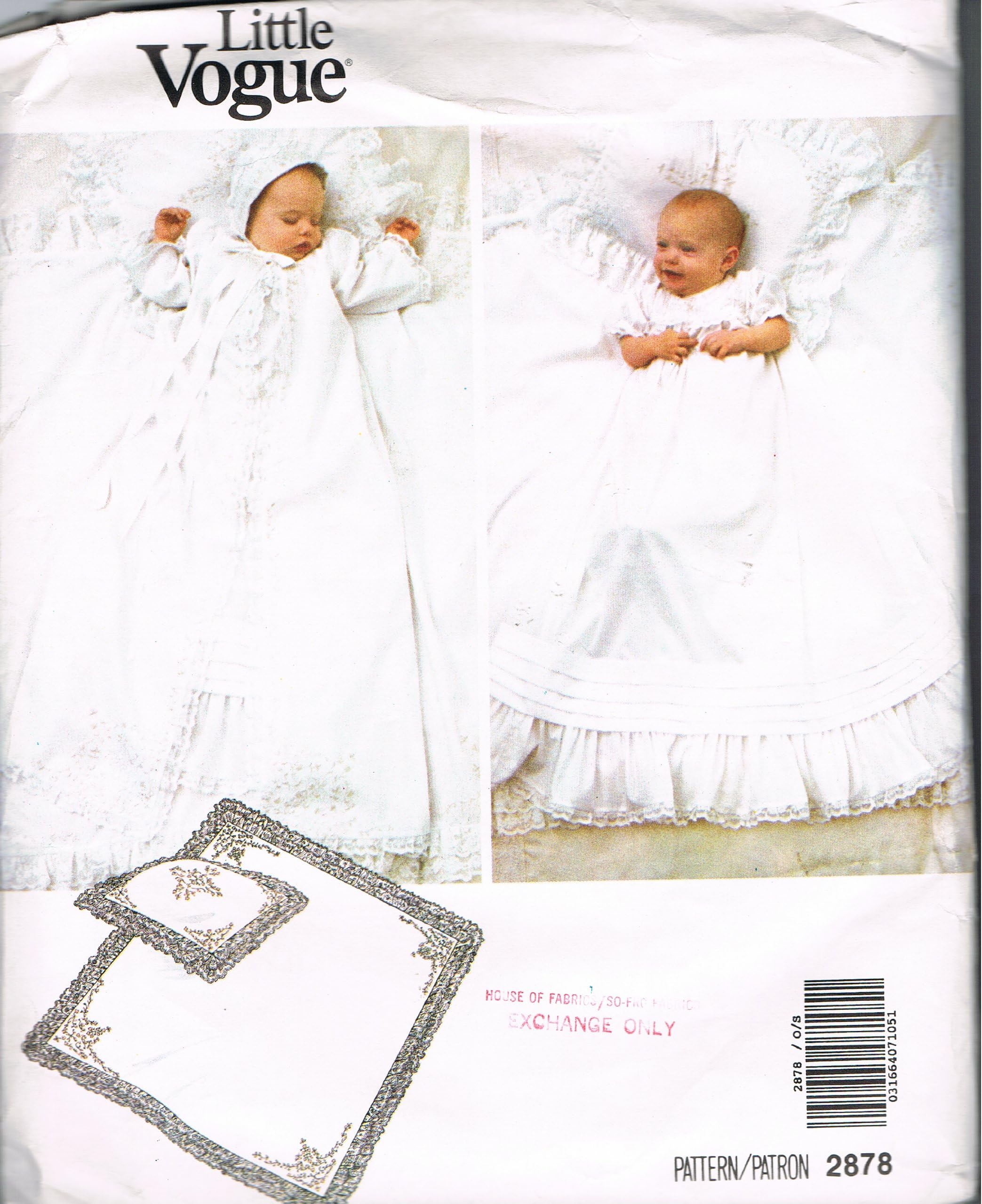 LITTLE VOGUE 2878 INFANTS DRESS, COAT, BONNET, PILLOW SHAM & BLANKET - NEWBORN SIZE ONLY
