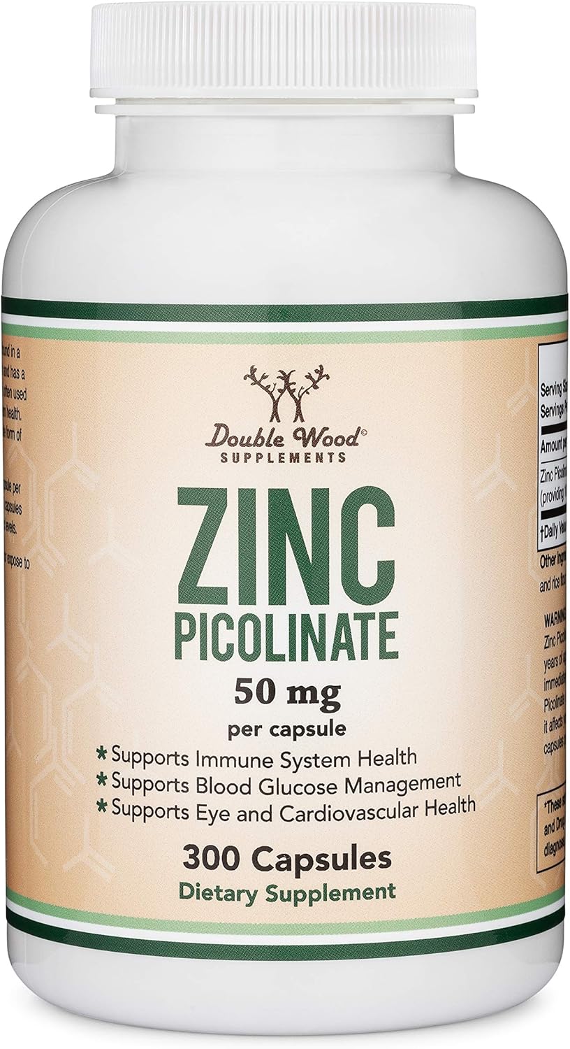 Zinc Picolinate 50mg, 300 Capsules (Immune Support for Kids and Adults) Non-GMO, Gluten Free, Made in The USA (300 Day Supply) by Double Wood Supplements: Health & Personal Care