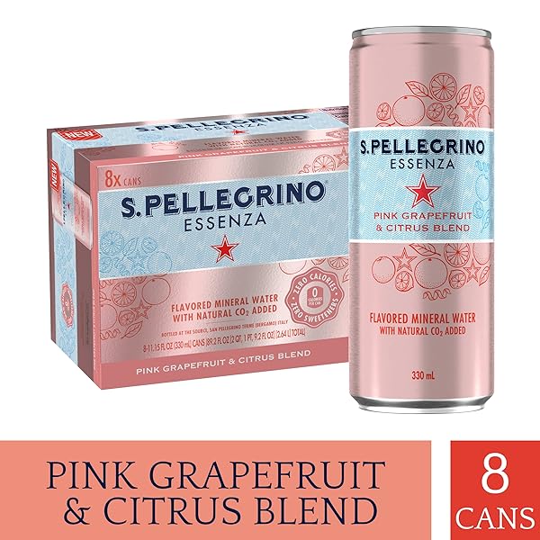 S.PELLEGRINO ESSENZA PINK GRAPEFRUIT & CITRUS FLAVORED MINERAL WATER, 11.15 FL OZ. CANS (8 PACK), 11.15 FL OZ (PACK OF 8)
