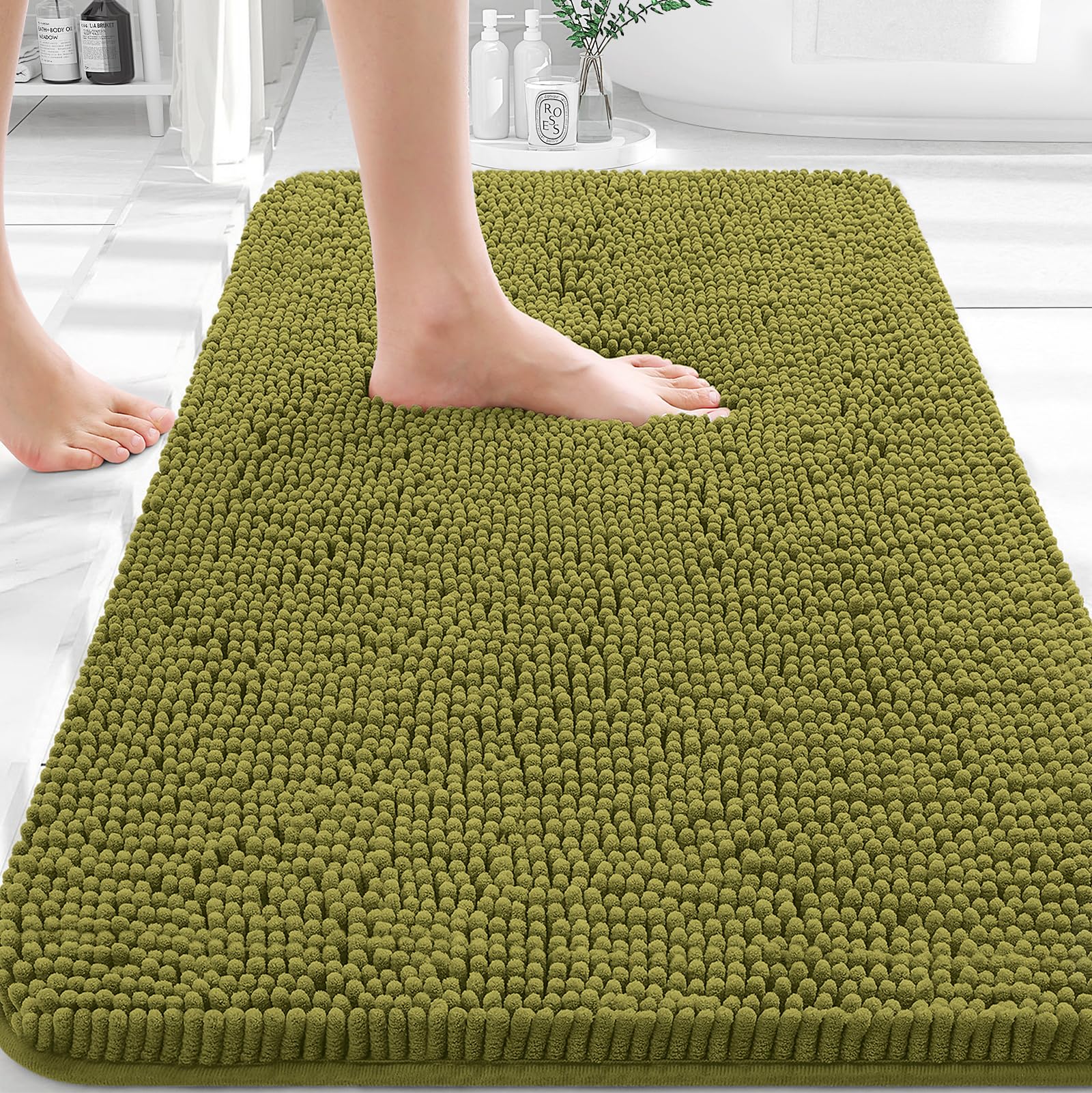 Photo 1 of OLANLY Bathroom Rugs 36x24, Extra Soft Absorbent Chenille Bath Rugs, Rubber Backing Quick Dry, Machine Washable Bath Mats for Bathroom Floor, Tub and Shower, Home Decor Accessories, Willow Green