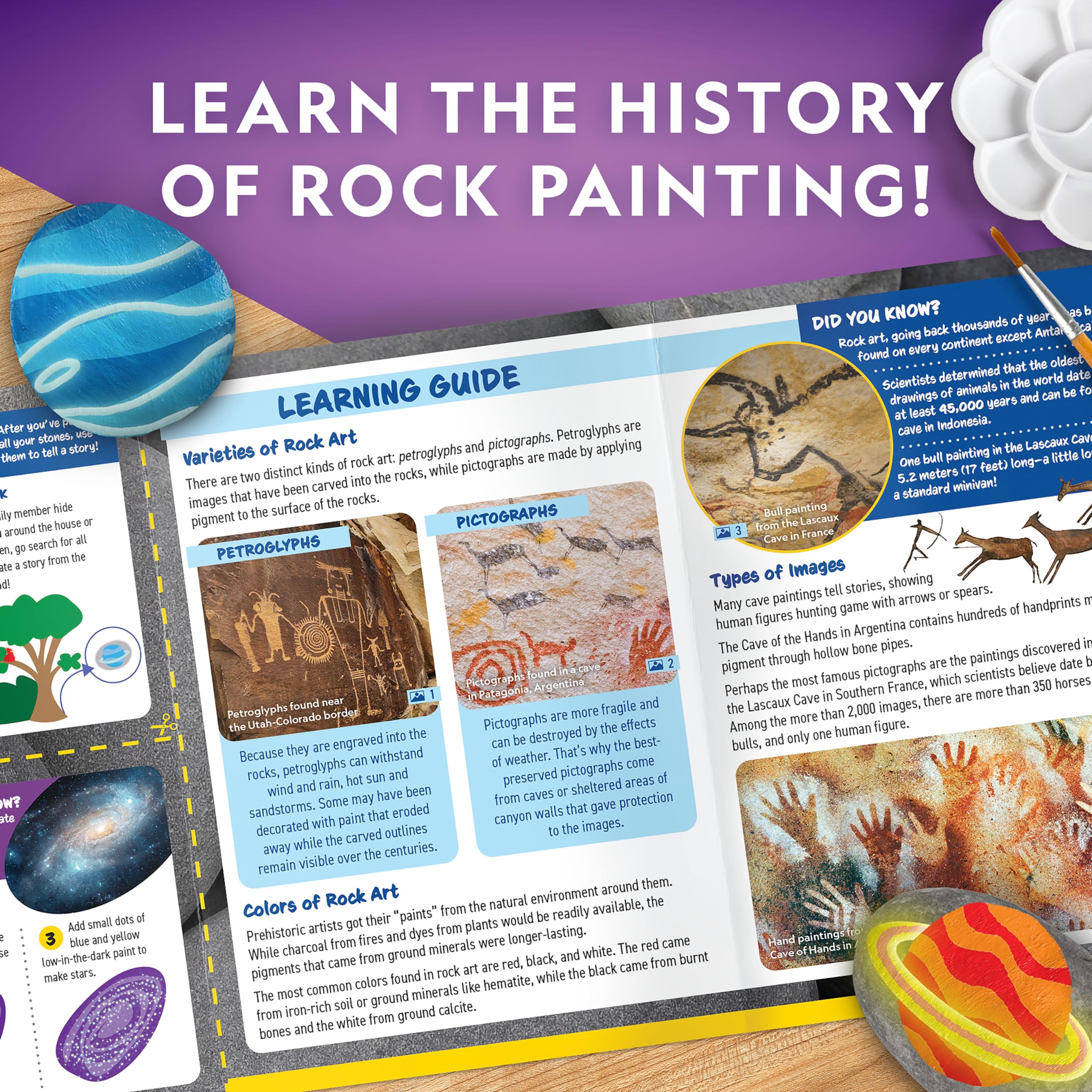 NATIONAL GEOGRAPHIC Glow in the Dark Rock Painting Kit - Arts & Crafts Kit for Kids, Decorate 15 River Rocks with 15 Paint Colors & More Art Supplies, Kids Craft, Art Kit, Kid Activity Kit