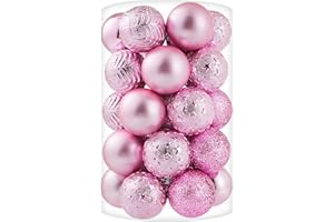 KAYH DECOR 34ct Pink Mini Christmas Ball Ornaments Shatterproof Plastic Christmas Tree Decorations for Xmas Party Home Office Holiday Decor -Small Size (1.57"/ 40mm)