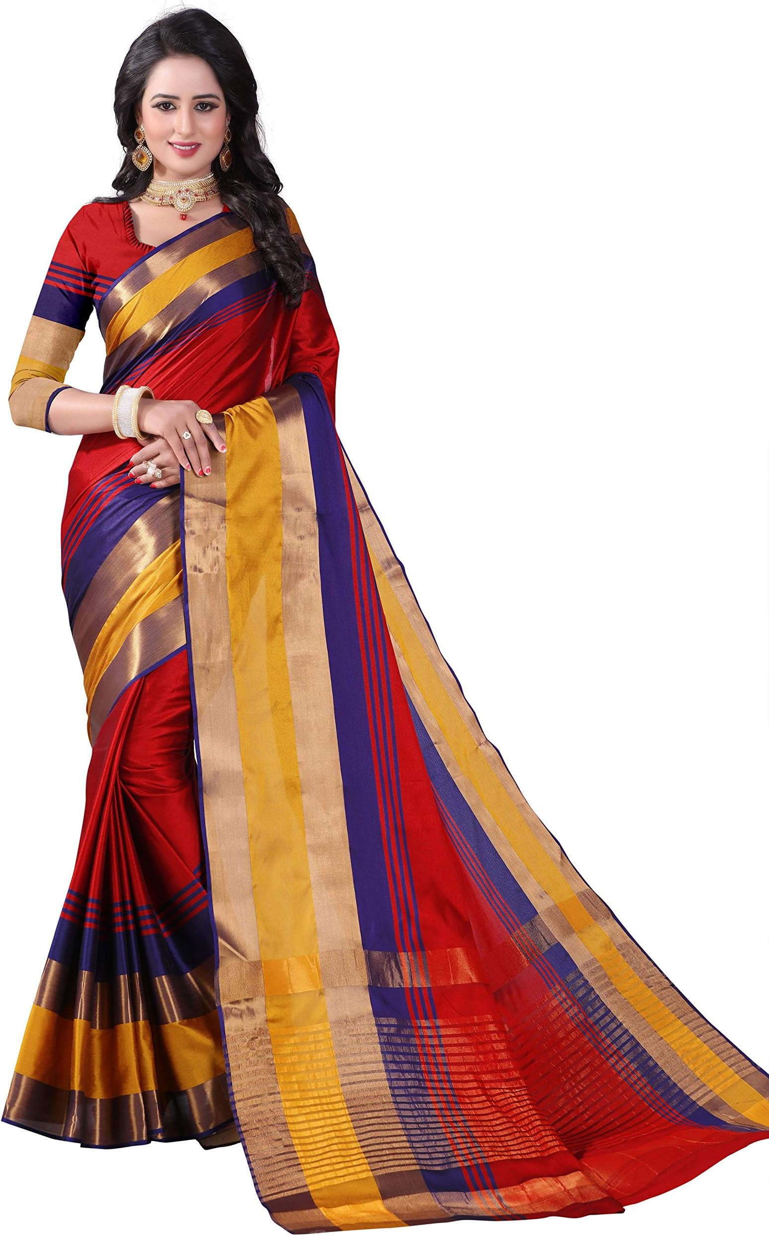 Sretan Women's Khadi Silk Kalamkari Print Saree with Blouse