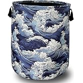 Vintage Sea Waves Laundry Basket Oxford Cloth Foldable Hamper 18.9x16.5In | Funny With Handle Tote Bag Colorful Laundry Hamper Clothes Storage Bucket Toy Organizer For Bathroom/Laundry/Bedroom
