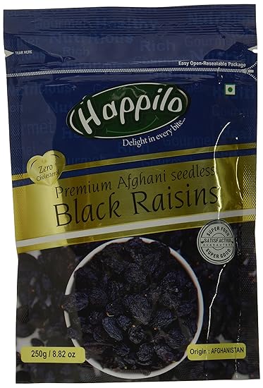 HappiloPremium Afghani Seedless Black Raisins, 250g