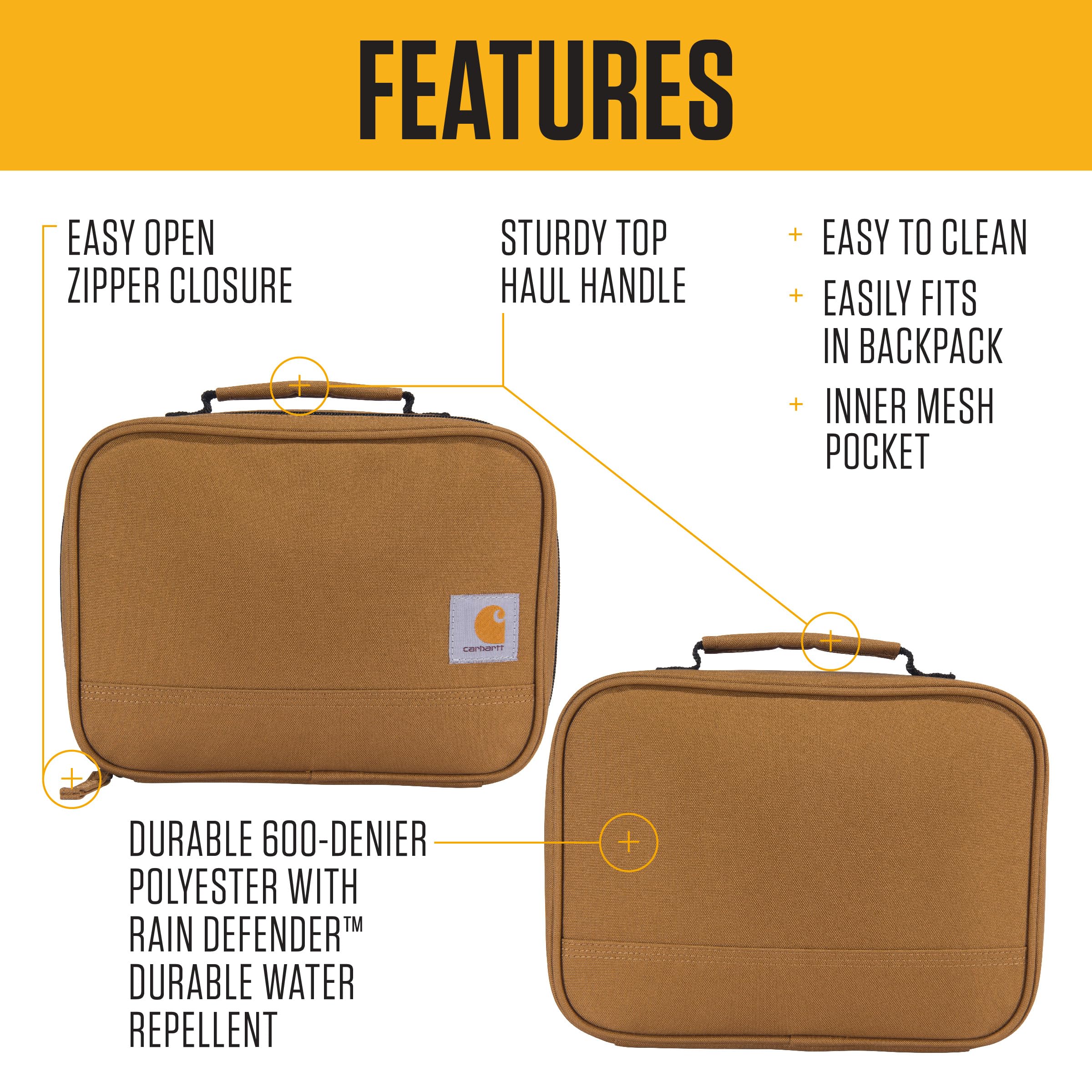 Carhartt Insulated Lunch Cooler For Men and Women, Fully Insulated Lunch Pale for Work, Outdoor, and Everyday Use, 4 Can (Black)