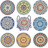 8 PCS Mandala Diamond Art Coasters Kits, Boho Diamond Painting Coasters with Holder Set of 8, DIY Drink Coasters Art Crafts Supplies for Adults Cup Mat for Home Decor House Warming Gifts 3.9inch