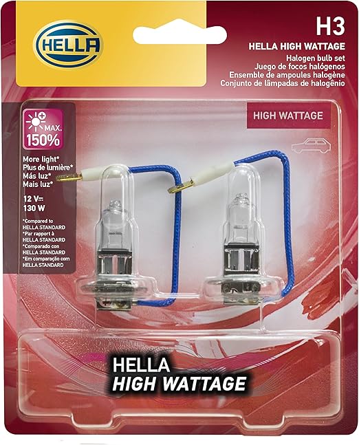 HELLA 130WTB Wattage130W High Wattage H3 Bulbs, 12V, 2 Pack, Headlight