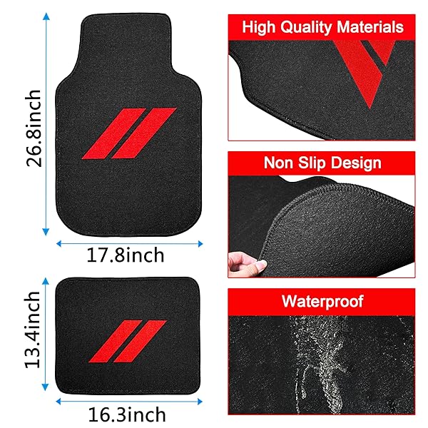 4PCS CAR FLOOR MATS FOR DODGE CHARGER DURANGO CHALLENGER JOURNEY NON-SLIP ALL WEATHER FLOOR MAT WATERPROOF SKIN-FRIENDLY FRONT & REAR PROTECTOR LINERS PAD FOR ALL DODGE MODELS ACCESSORIES(RED TRIM)