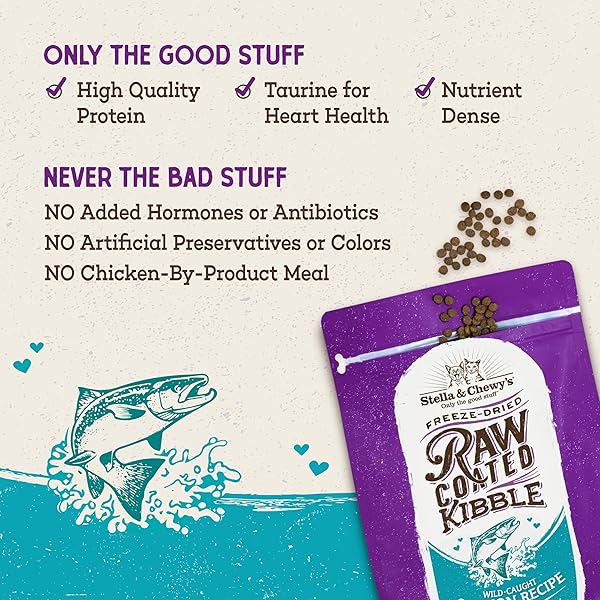 STELLA & CHEWY’S RAW COATED CAT FOOD – HIGH PROTEIN, GRAIN-FREE KIBBLE WITH WILD-CAUGHT SALMON – PREMIUM DIGESTIVE SUPPORT WITH PROBIOTICS – NATURAL SMALL KIBBLE – PERFECT FOR PICKY EATER – 2.5LB BAG
