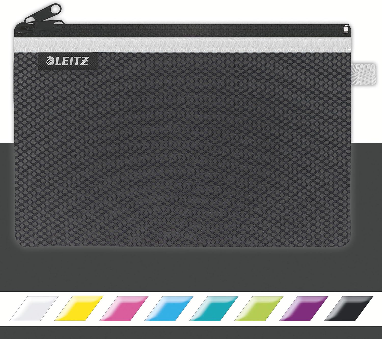 Leitz Wow 2-Pocket Pencil Case, Nylon Zip, Washable, Ideal Storage, Large (23x15cm) - Black, 40130095