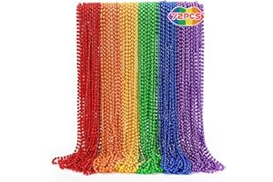 EOBOH 72PCS Pride Beads Stuff, Pride LGBTQ Beads Necklace Accessories Bulk, Metallic 6 Kinds of Rainbow Beads Necklace, Gay Lesbian LGBT Beads Costumes Decorations for Pride Month Parade Throws Party Favors