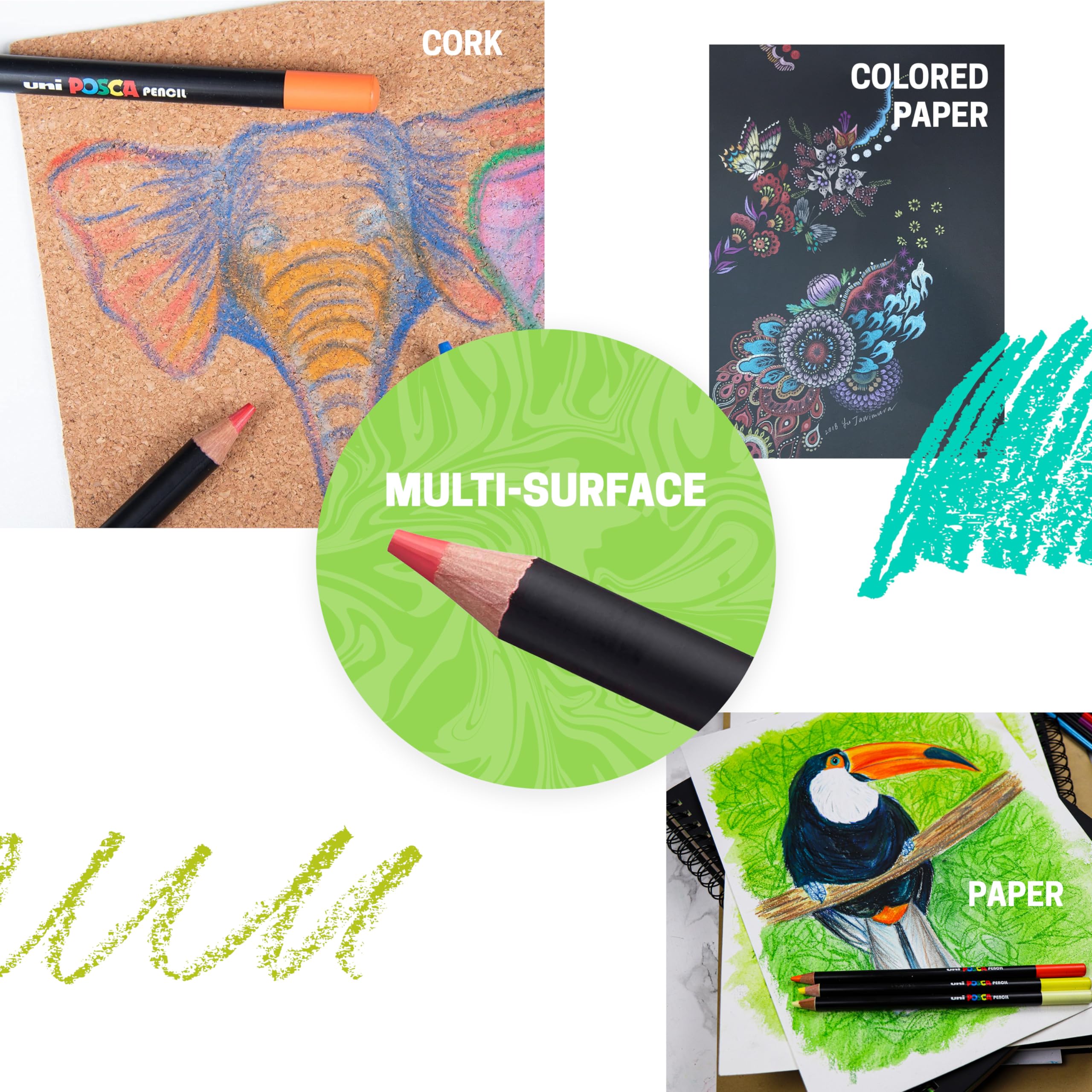 uni POSCA Colored Pencils, 4.0mm Lead, Assorted Set, 36 Pack