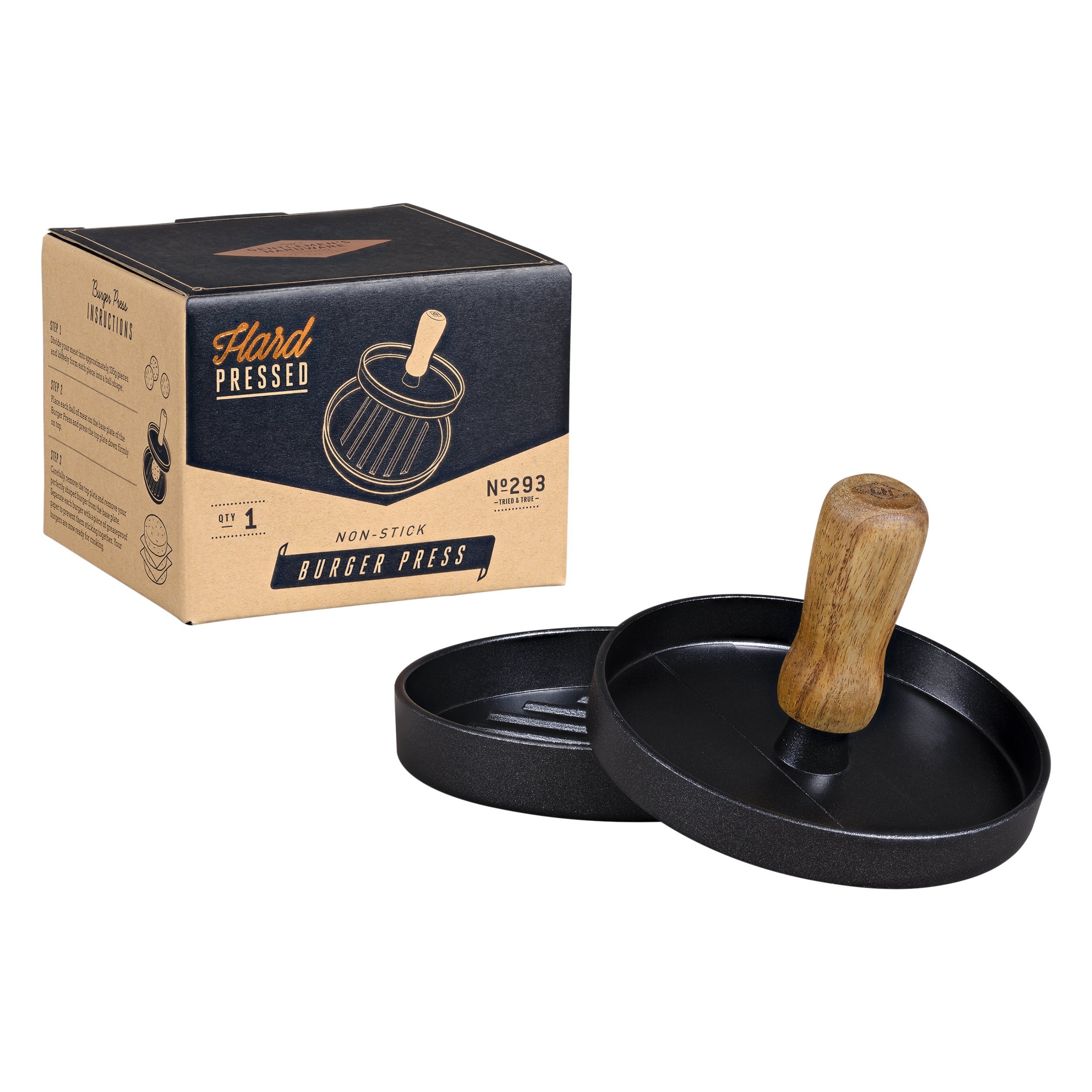 Burger Press | Acacia Wood Handle | Cast Aluminium | Non Stick | Presented in Gift Box