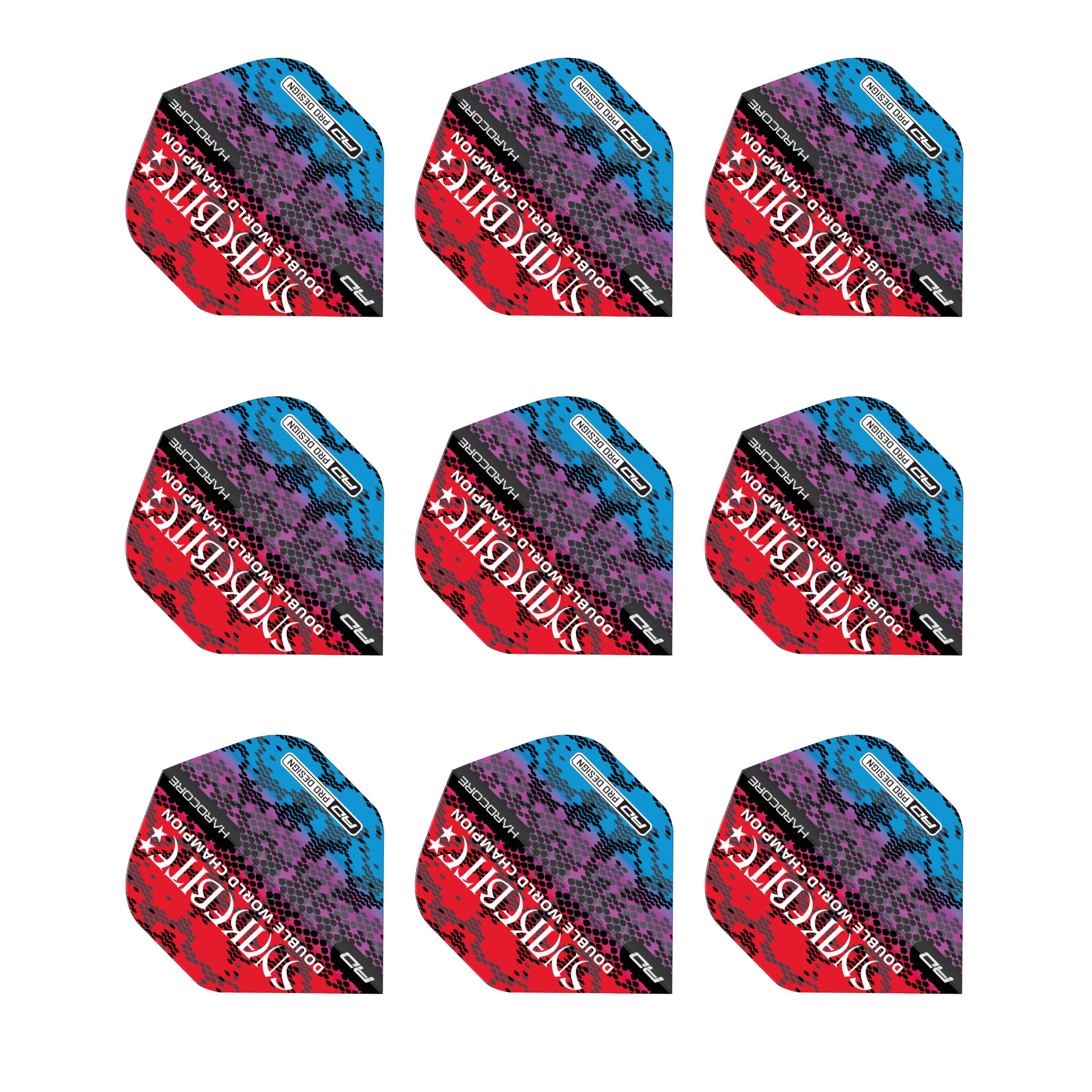 RED DRAGON Hardcore Peter Wright Snakebite Multi Snakeskin Red Dart Flights - 3 Sets Per Pack (9 Dart Flights in total)
