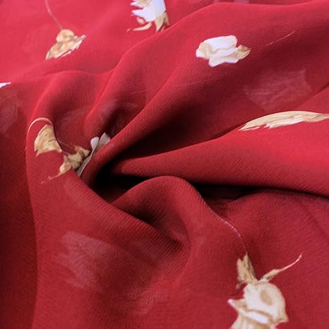 kawenSTOFFE Erdbeerrot Beige Chiffon Georgette 100% Viskose Blusenstoff Chiffon Sommerkleidchen Tunika Top sommerlich leicht 
