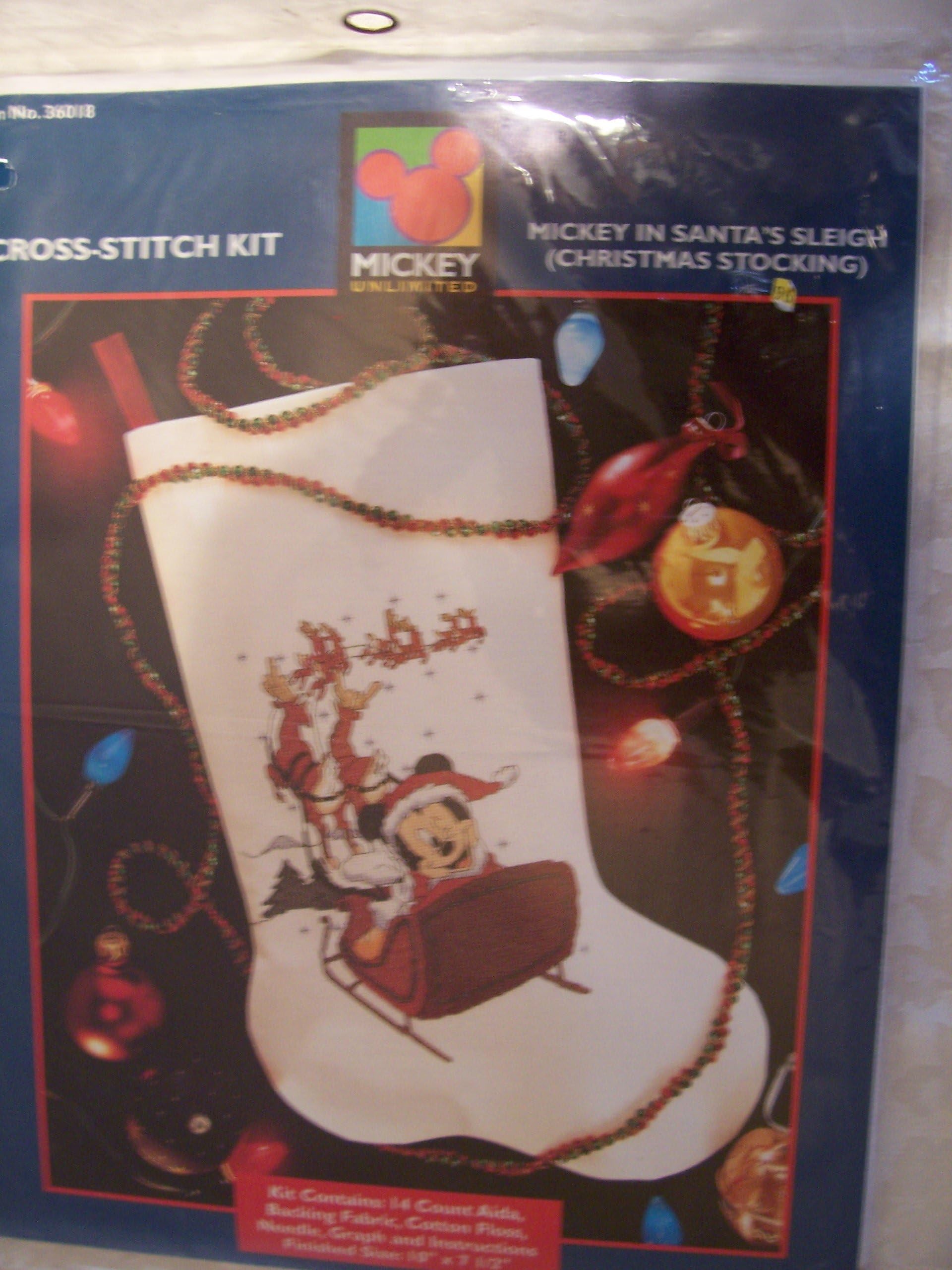 Mickey in Santa's Sleigh Counted Cross Stitch Stocking Kit