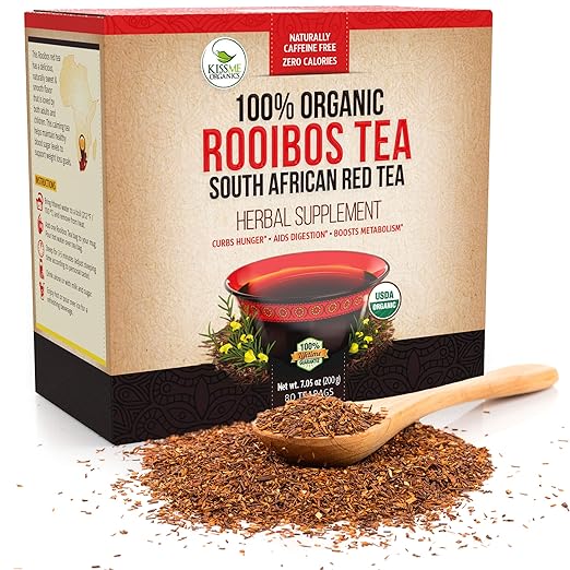 Organic Rooibos Tea Bags - Caffeine Free South African Red Tea Detox - Herbal Antioxidant Drink from Africa - Aids Digestion and Boosts Metabolism - 80 Tea Bags