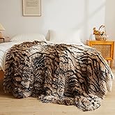 XeGe Luxury Faux Fur Throw Blanket, Soft Tiger Print Big Fluffy Bed Blanket, Shaggy Plush Decorative Farmhouse Couch Blanket, Cute Furry Throw Fuzzy Blanket for Sofa Bed, Tiger Print Brown, 60x90