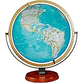 Nicollet Illuminated 16" Diameter National Geographic Cartography, with Mountain Relief, Blue Ocean Globe Ball and Walnut Finished Hard Wood Base. The Nicollet features a medium teak hardwood base with steel yoke and die-cast meridian. This sturdy illuminated globe is perfect for the office, classroom and home. Thousands of place names are complemented with raised relief topographic features. Made in the U.S.A.