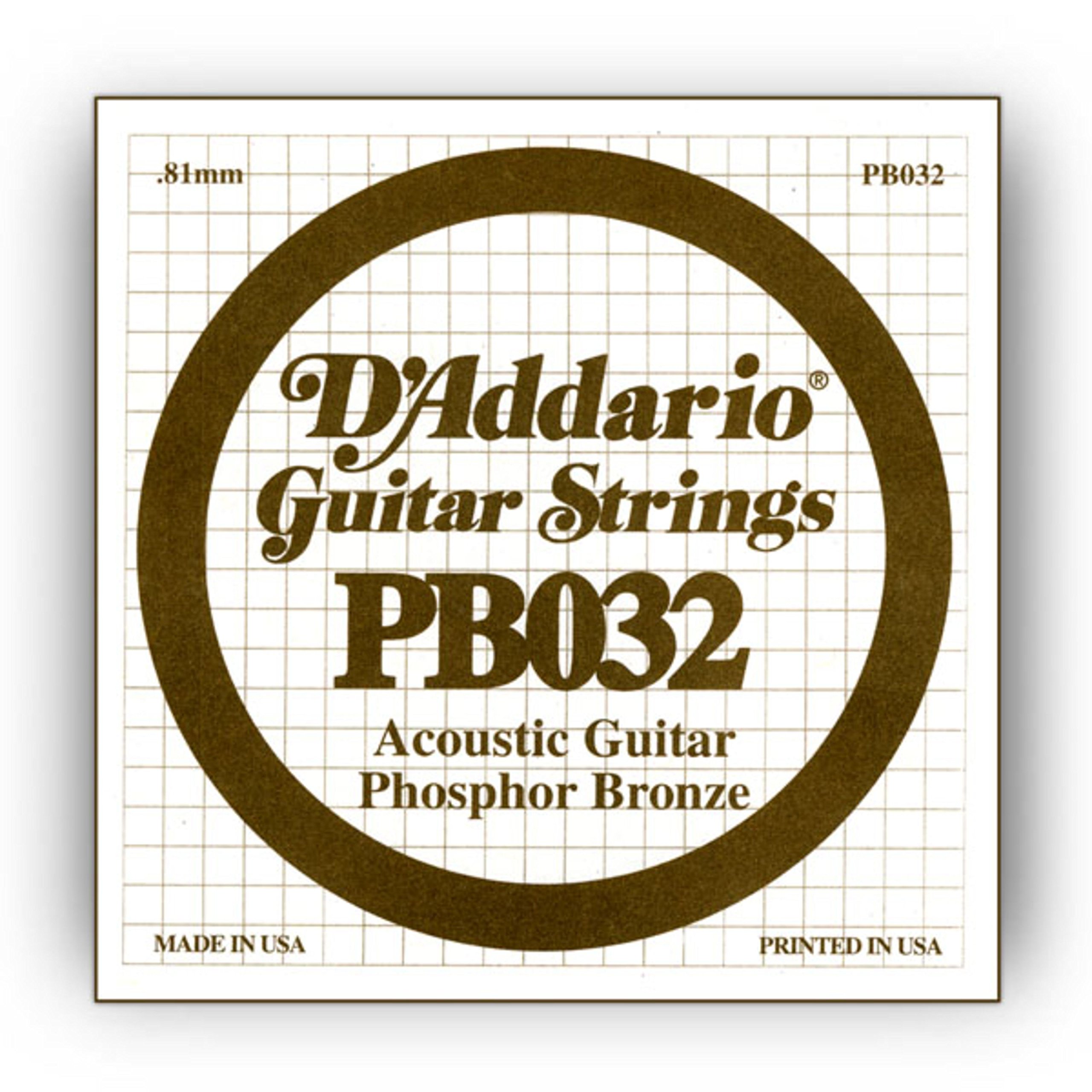 D'Addario PB032 .032 Phosphor Bronze Wound for Acoustic Guitar Single String