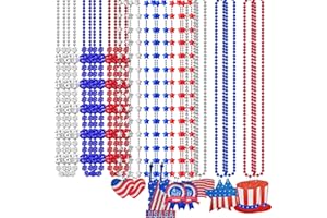 VOSTOR 18Pcs Fourth of July Beaded Necklaces Patriotic Bead Pendant Necklace with USA Hat, American Flag, Statue of Liberty and Pentagram for 4th of July USA Themed Patriotic Accessories
