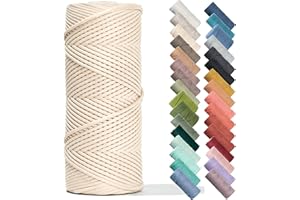 Recycled Cotton Macrame Cord 4mm x 240 Yards – Thick Single Strand Cord Made of Soft Cotton – Colored Macrame Rope Supplies for Decor, Crafts & Plant Wall Hangers by GANXXET, 720 Ft., Almond